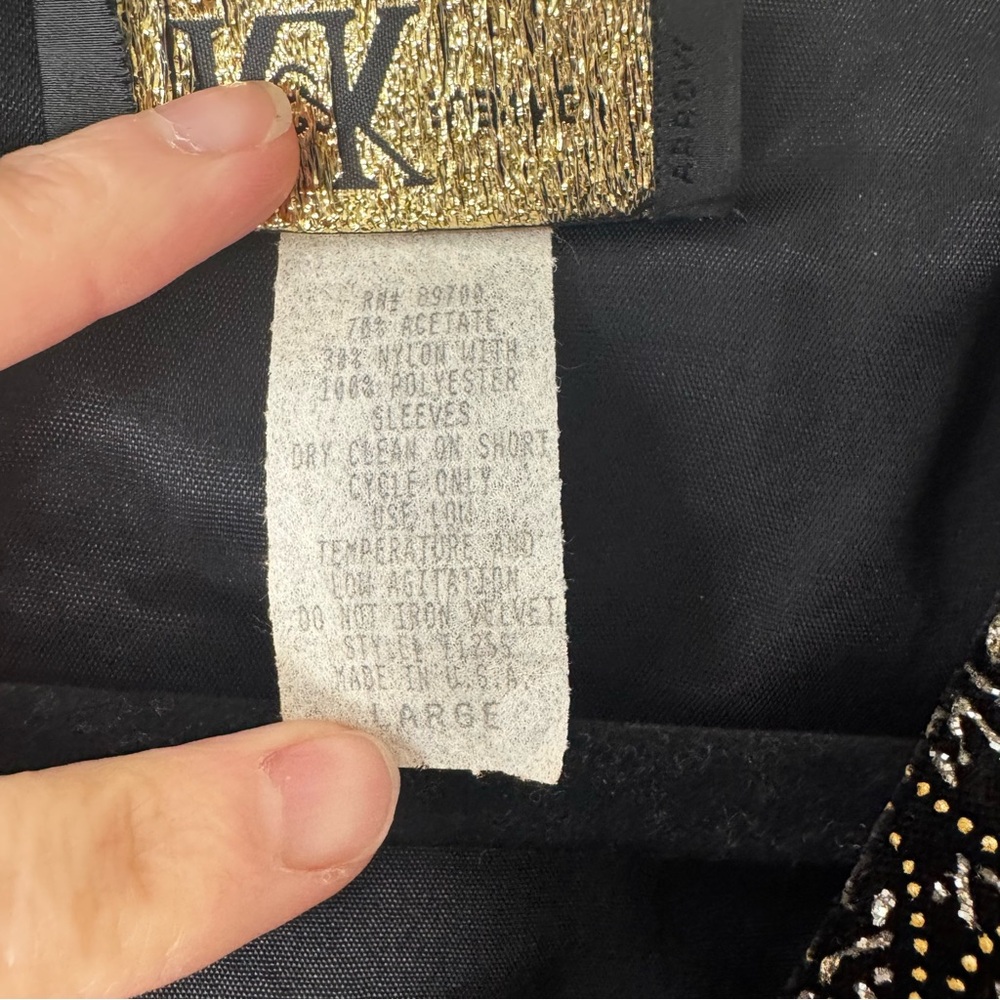 Vintage R&K Evening Black Velvet & Gold Button Up Blouse Size Large - Picture 7 of 7